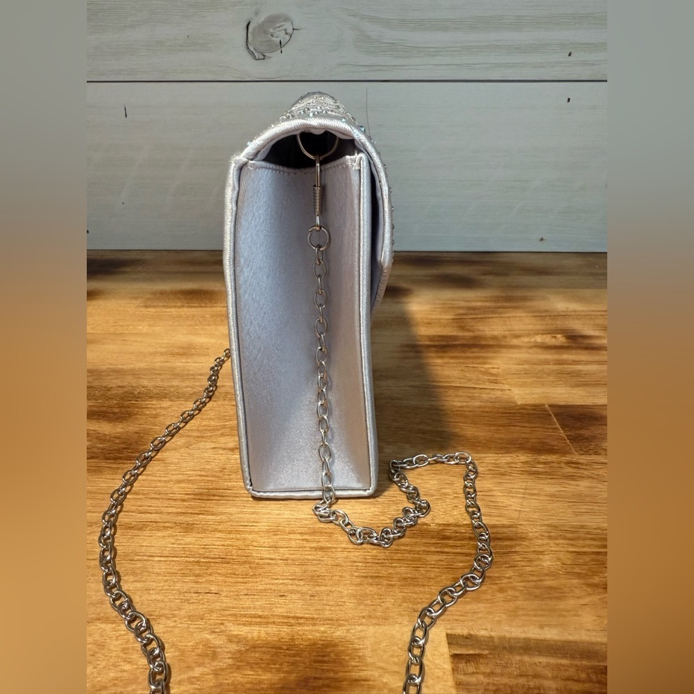 Rectangle Silver Iridescent Cocktail Clutch - Picture 3 of 10